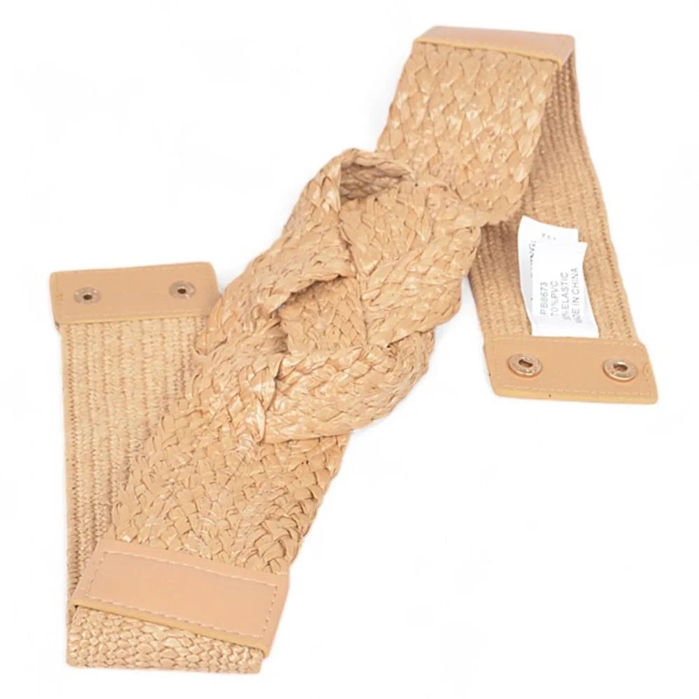 Raffia Straw Braided Elastic Statement Belt